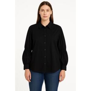 LPA‎ Shirt Womens XL Black ButtonUp PleatedSleeve Blouse LongSleeve Collared